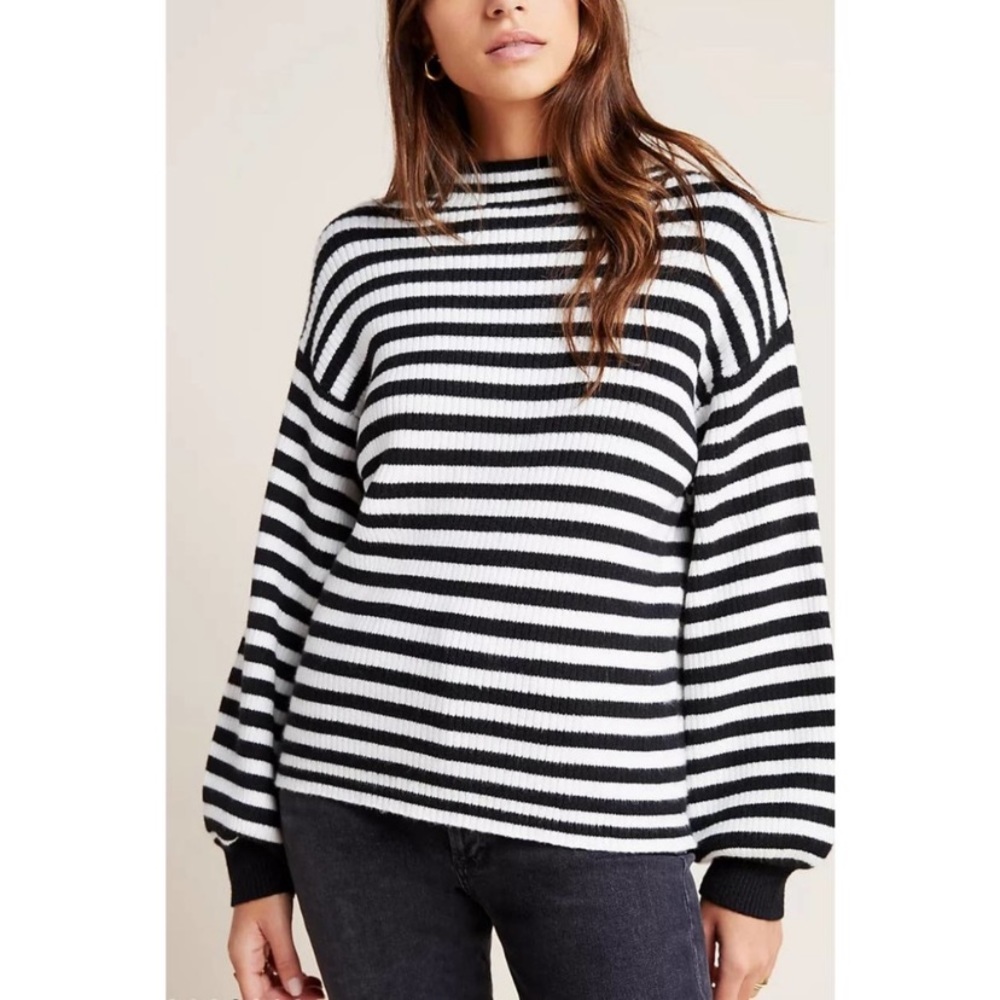 Anthropologie Striped Balloon Sleeve Sweater XL